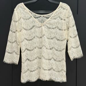 Bellatrix Nordstrom Cream Lace Blouse scallop Size LP Large petite